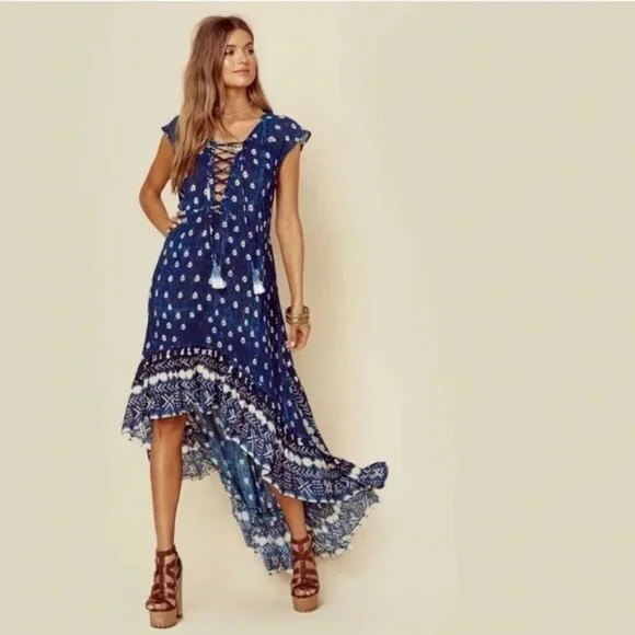 Jen's Pirate Booty Blue Paisley High Low Maxi Dress S| Coastal Cowgirl Boho Luxe - Picture 2 of 13